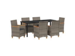 Conjunto 7 Conjunto De Jantar Para Jardim Vidaxl Cinzento Vime Pe (200 X 80 X 73 Cm)