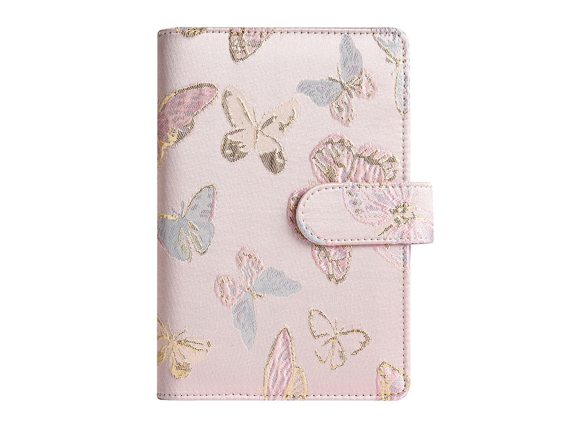 A6 Macaron Butterfly Fabric Loose Leaf Binder With Zipper Pouch Cash Budget Ledger Notebook, Pink Fabric Butterfly