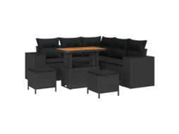 Vidaxl Conjunto De Sofá De Jardim Com Almofada 8 Pcs Preto Vime Pe
