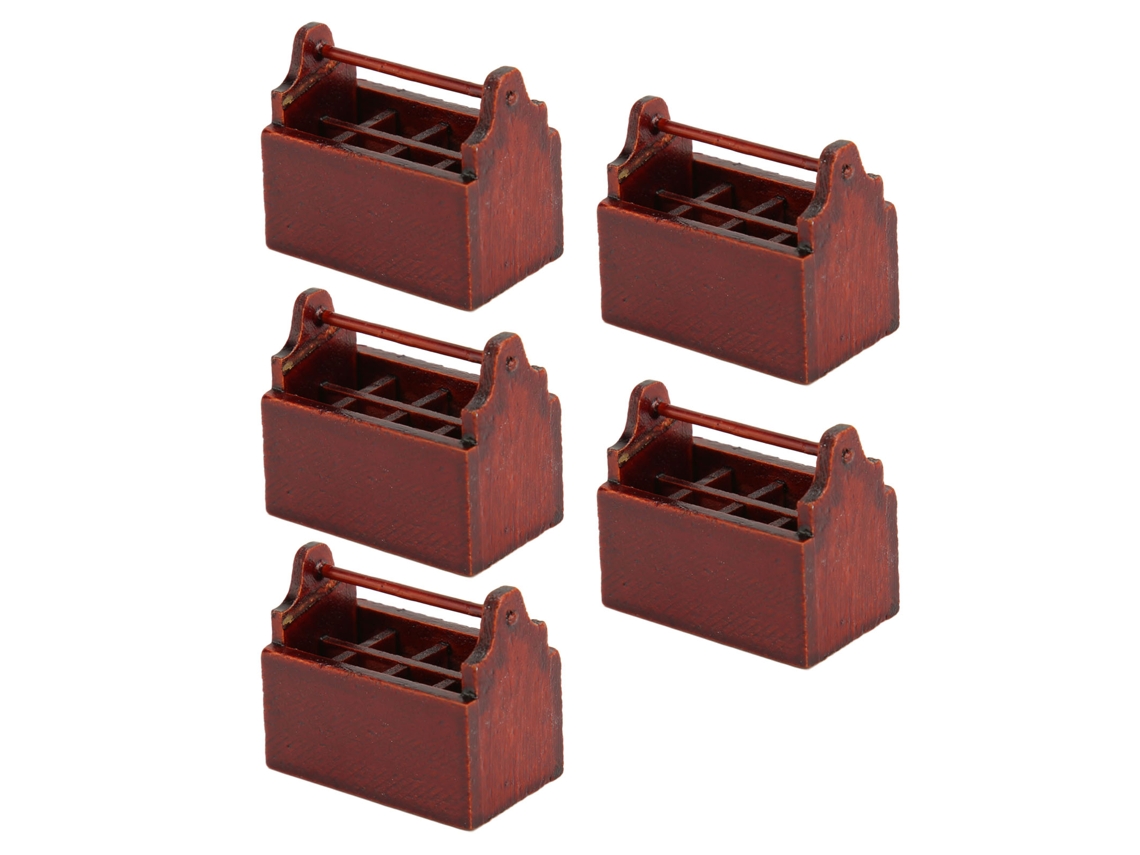 5pcs Caixa De Ferramentas Miniatura Em Madeira De Pinho Estilo Fofo Retrô Para Casinha De Bonecas