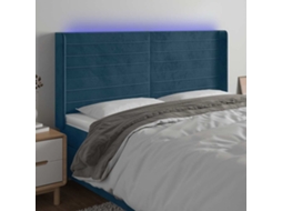 Vidaxl Cabeceira Cama C/ Luzes Led Veludo 203x16x118/128cm Azul-escuro