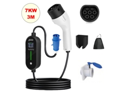 Carregador Portátil Carro Elétrico Tipo 2 SZSMART Rm0 7kw 32a Monofásico Ajustável, Ecrã Lcd, Ficha Cee 7/7, Cabo 3m
