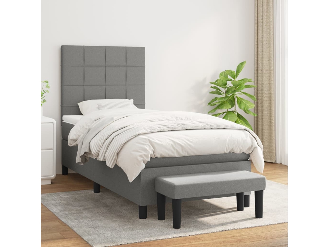Cama Com Molas/colchão 80x200 Cm Tecido Cinzento-escuro