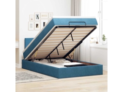 Estrutura De Cama Otomana Colchão 120x200 Cm Veludo Azul Escuro