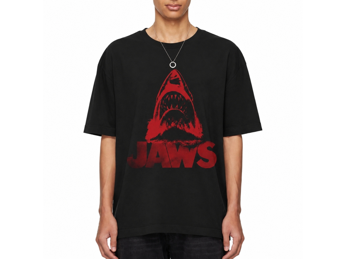 Rockinstone Jaws Movie Red J Black Adult T-shirt Size:xxxl