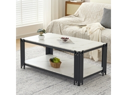 Mesa De Centro Retangular Pés Metal, Tampo Mármore, Branco+preto, 114x64x46 Cm.