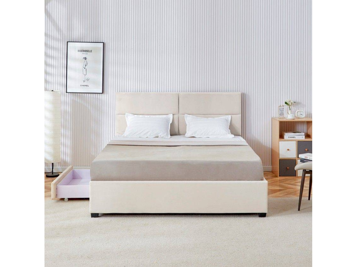 Cama de Casal STREIGHTEX Hamilton (200 x 160 cm  - Estrado e Colchão Não Incluidos - Creme)