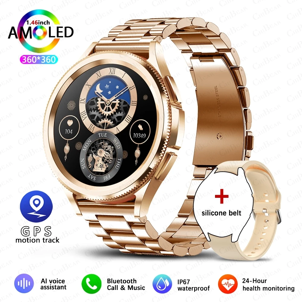 Smartwatch Hd de 1,43 Polegadas com Assistente de Voz, À Prova D'água e com Chamadas Bluetooth. MDUG (aço Dourado)