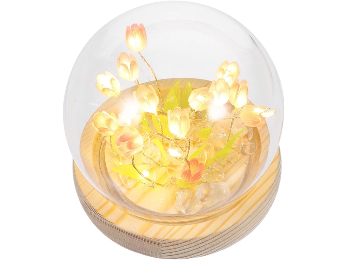 Kit De Luminária Noturna Diy Tulipa Rosa, 1 Conjunto, Vidro, Madeira,
