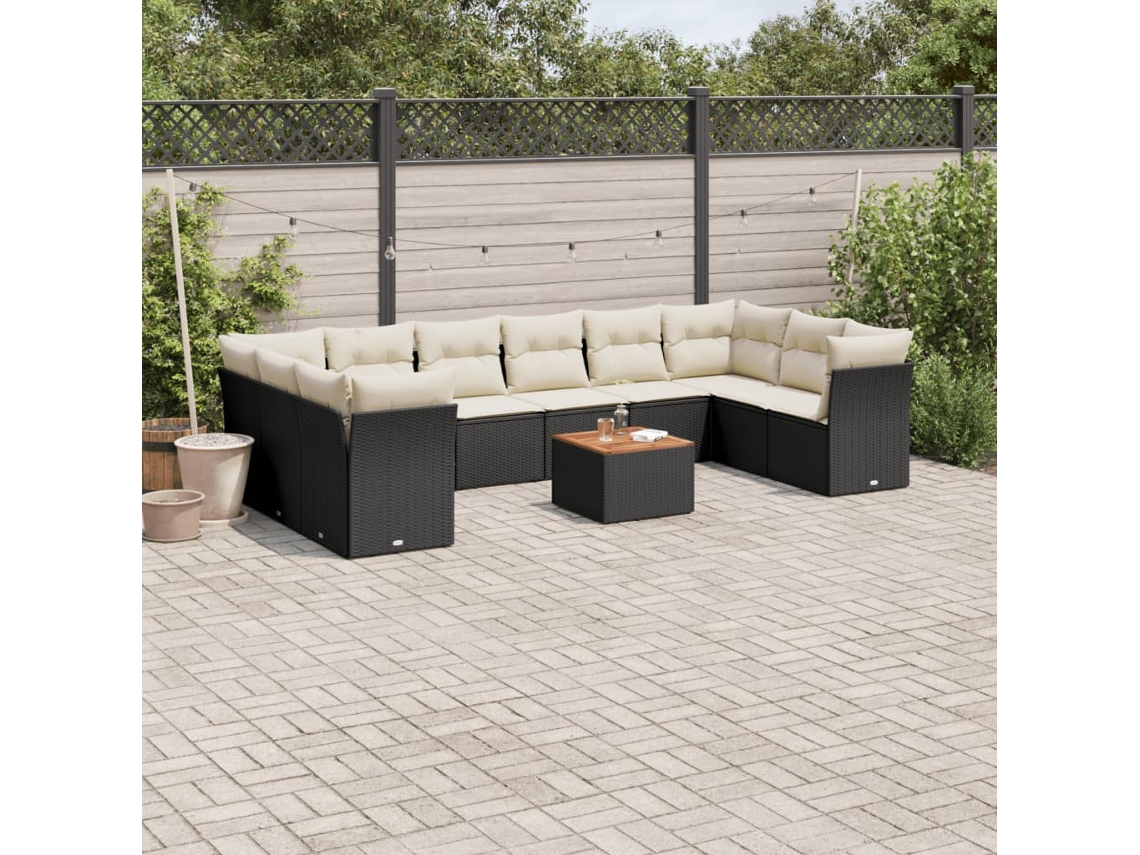 Vidaxl 11 Pcs Conjunto Sofás de Jardim C/ Almofadões Vime Pe Preto