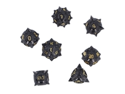 Mali conjunto de 7 Dados de Metal Poliédricos para Jogos de Tabuleiro Vintage Equilibrados Preto Ouro