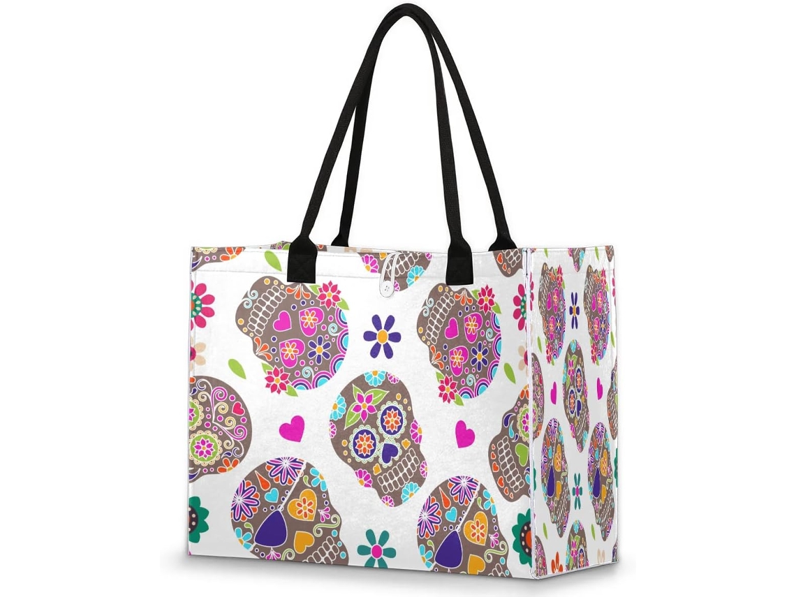 Bolsa Grande Tropicallife com Estampa de Caveira e Flor