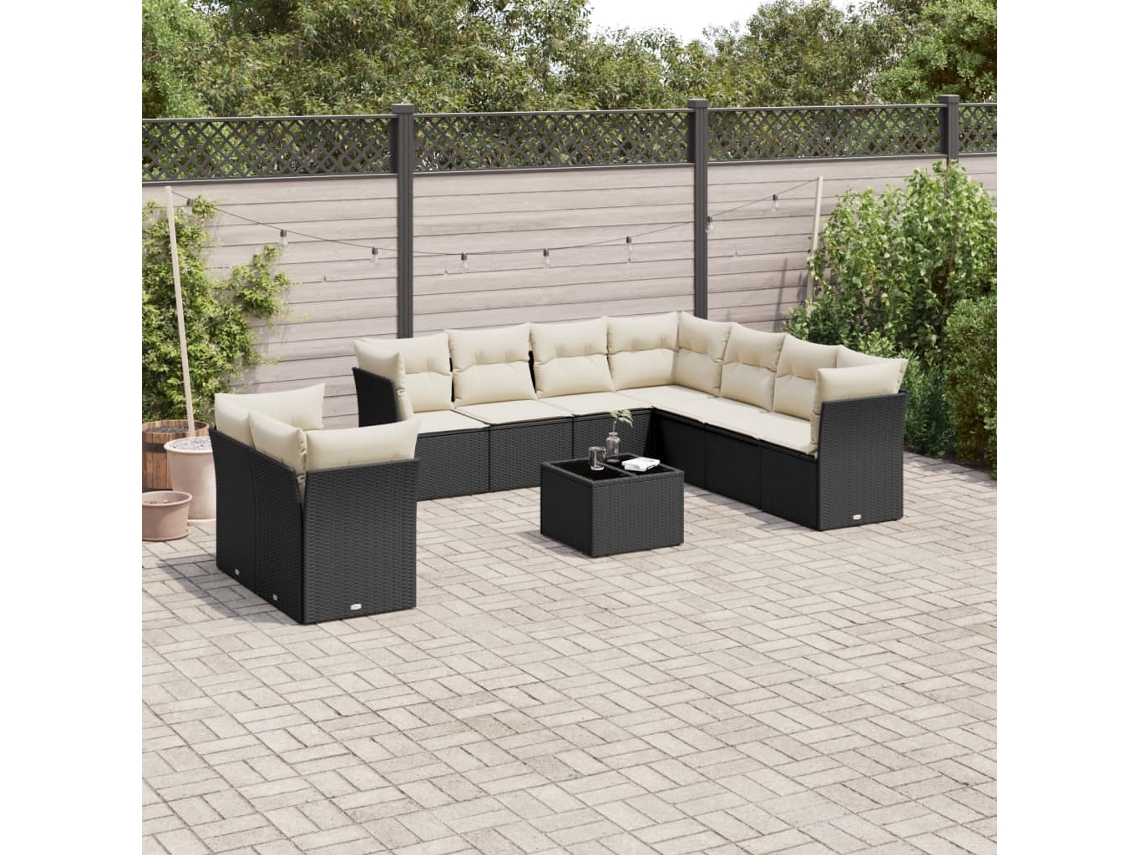 Vidaxl 10 Pcs Conjunto Sofás De Jardim C/ Almofadões Vime Pe Preto