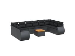 Conjunto de 11 sofás de jardim com almofadões Vime Pe Preto MAISON EXCLUSIVE