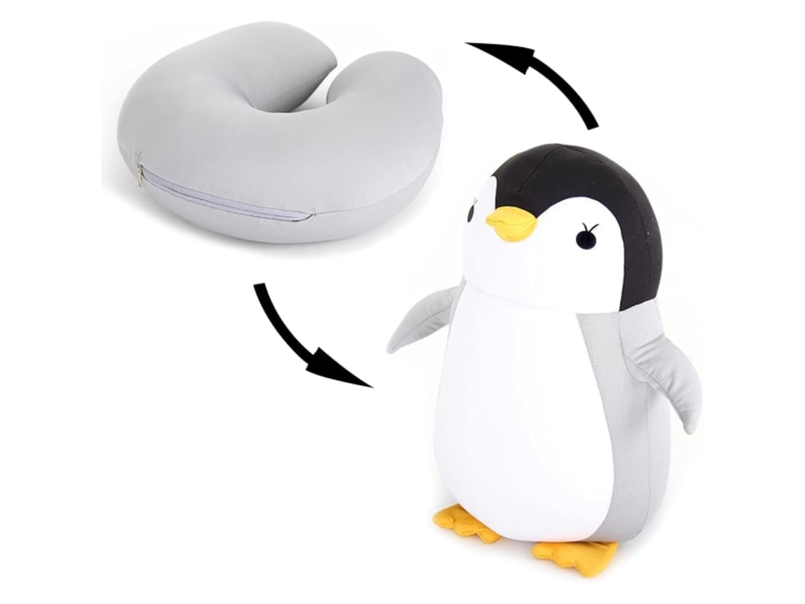 Lurelia Almofada Infantil De Viagem, Formato U, Com Microesferas, Pinguim, Cinza, Ref. L0397