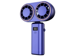 Ventilador Portátil De Mão Com Carregamento Usb, Ventilador Duplo, Visor Digital E Bateria Recarregável, Azul Royal