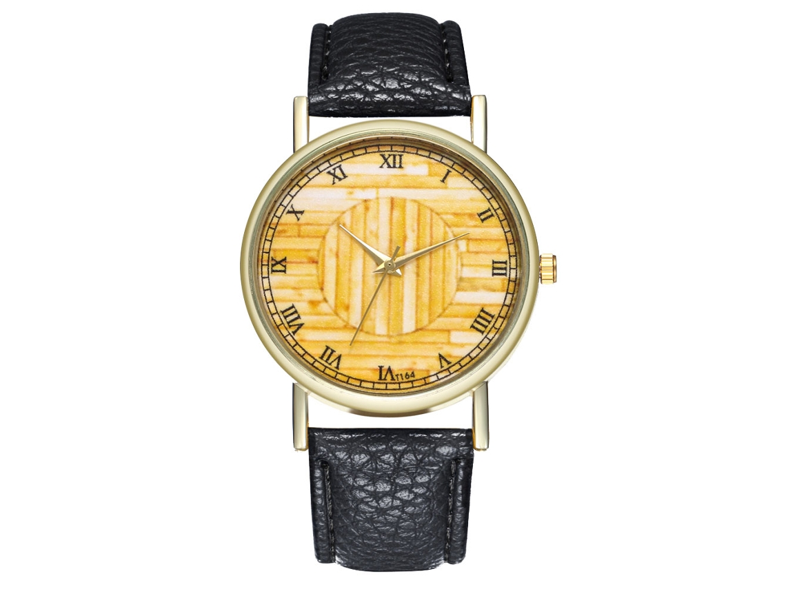 Relógio de Pulso Analógico de Dial Redondo Fashion com Movimento de Quartzo Preto