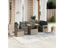 Vidaxl 7 Pcs Conjunto Sofás P/ Jardim C/ Almofadões Vime Pe Cinzento