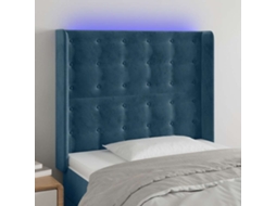 Vidaxl Cabeceira Cama C/ Luzes Led Veludo 93x16x118/128 Cm Azul-escuro