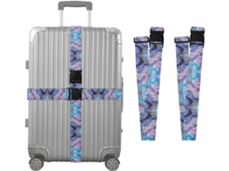 Conjunto De 2 Cintas Bagagem Personalizáveis Em Mármore Azul E Roxo Para Malas, Com Fivelas De Embalagem
