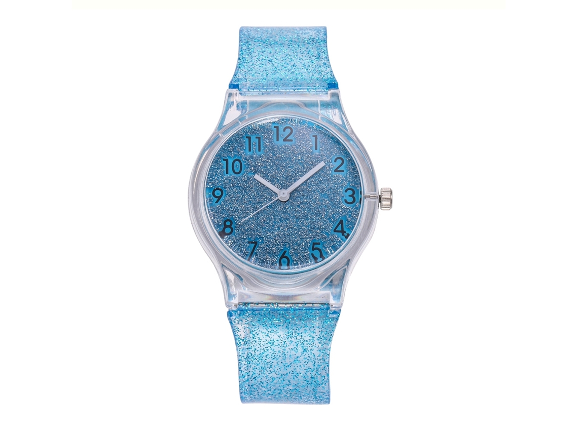 Relógio de Pulso Feminino Casual de Quartzo Brilhante com Pulseira de Silicone Azul Claro