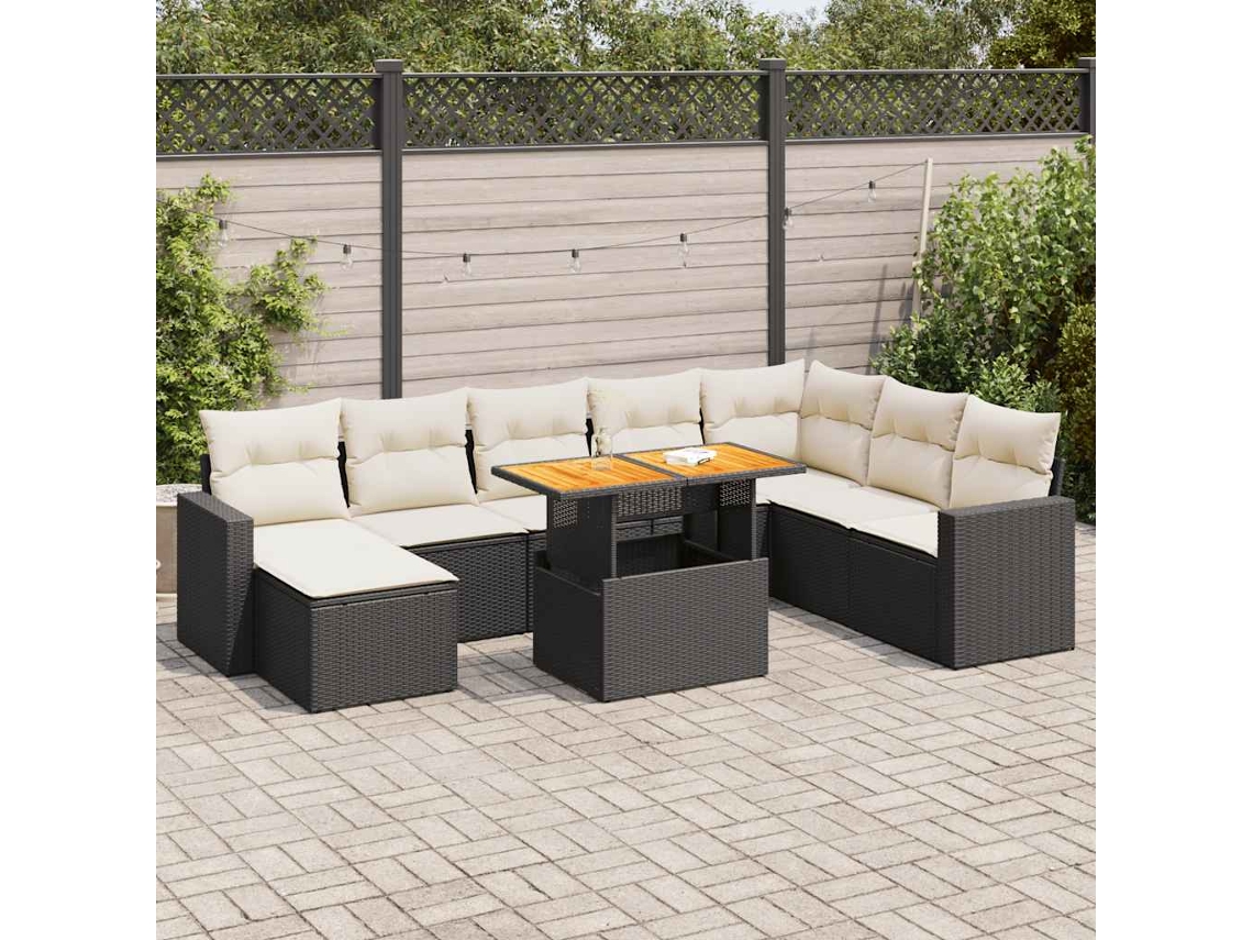 Vidaxl 9 Pcs Conjunto De Sofás P/ Jardim C/ Almofadões Vime Pe Preto