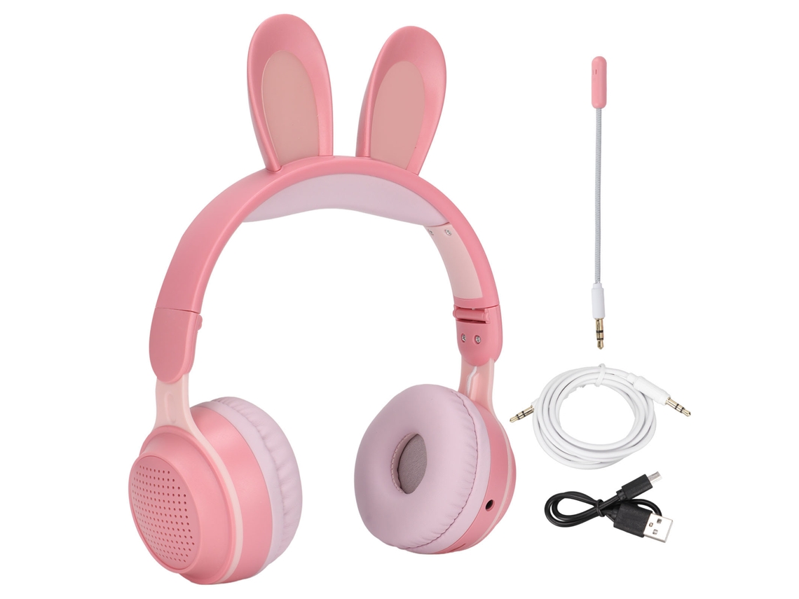 Fones de Ouvido Bluetooth Mali Crianças Orelhas de Coelho Luz Led Verde