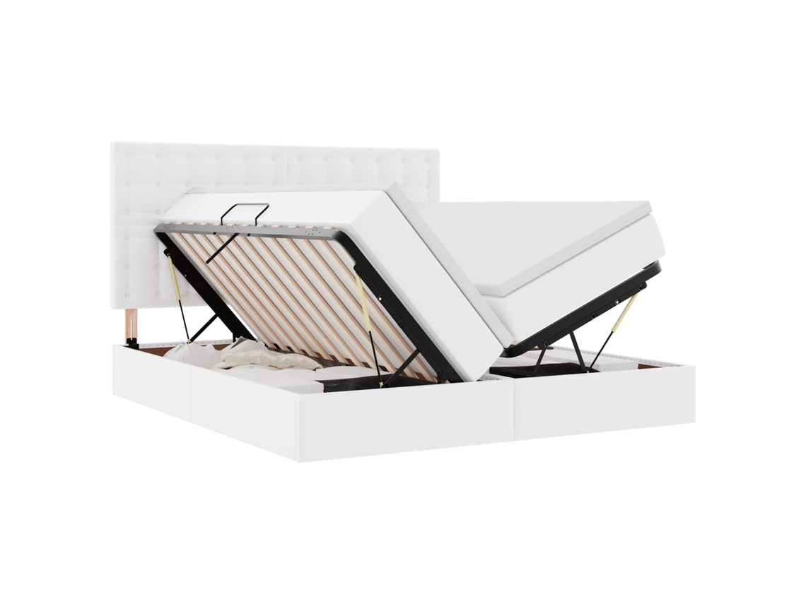 SYFAX™ Cama com Arrumação e Colchão Branco Puro 200 X 200 Cm