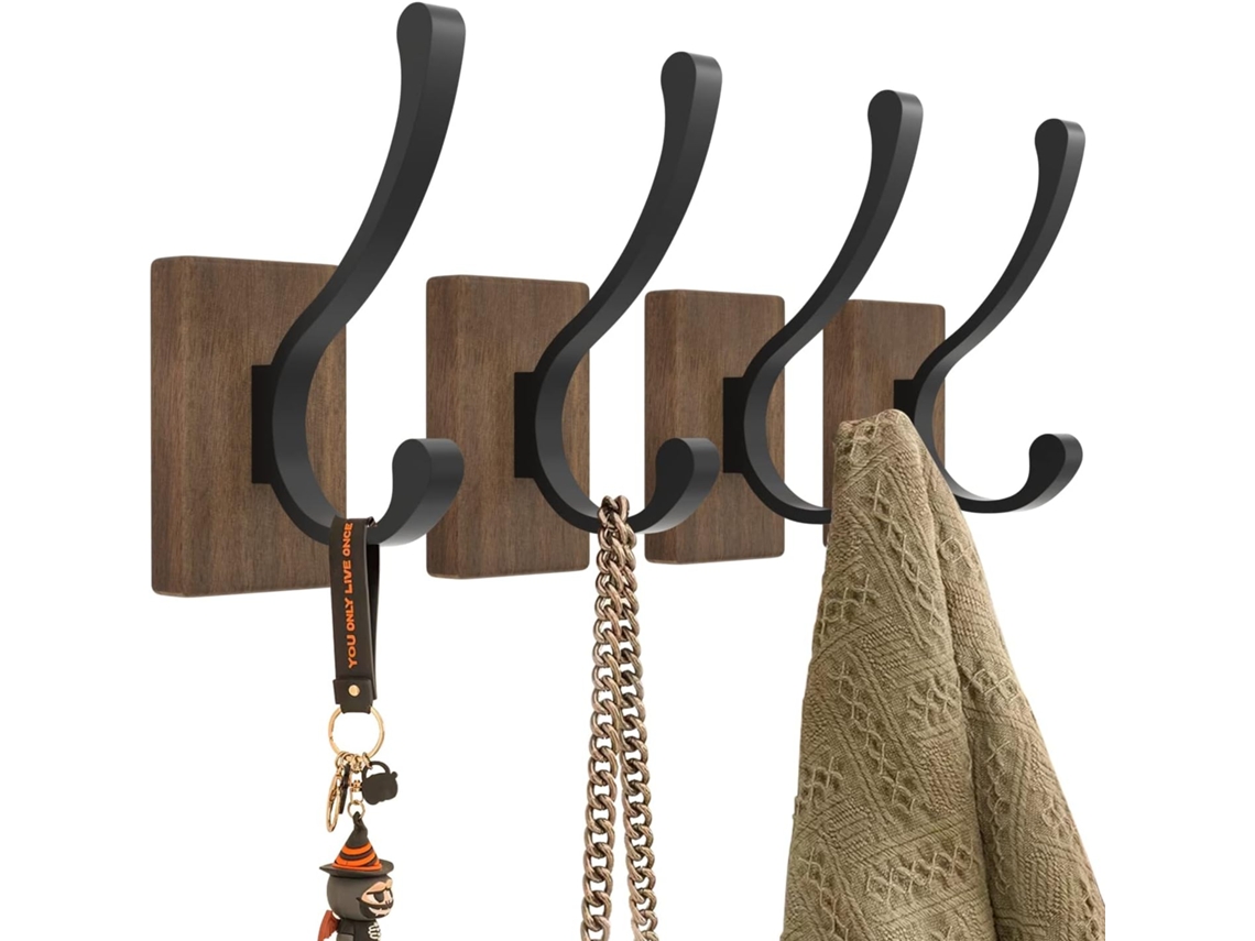 Ganchos De Madeira Para Pendurar Casacos - Conjunto Com 4 Ganchos De Parede Para Pendurar Chapéus, Chaves, Toalhas, Roupões E Bolsas