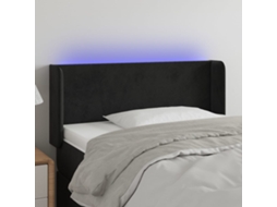 Vidaxl Cabeceira De Cama C/ Luzes Led Veludo 93x16x78/88 Cm Preto