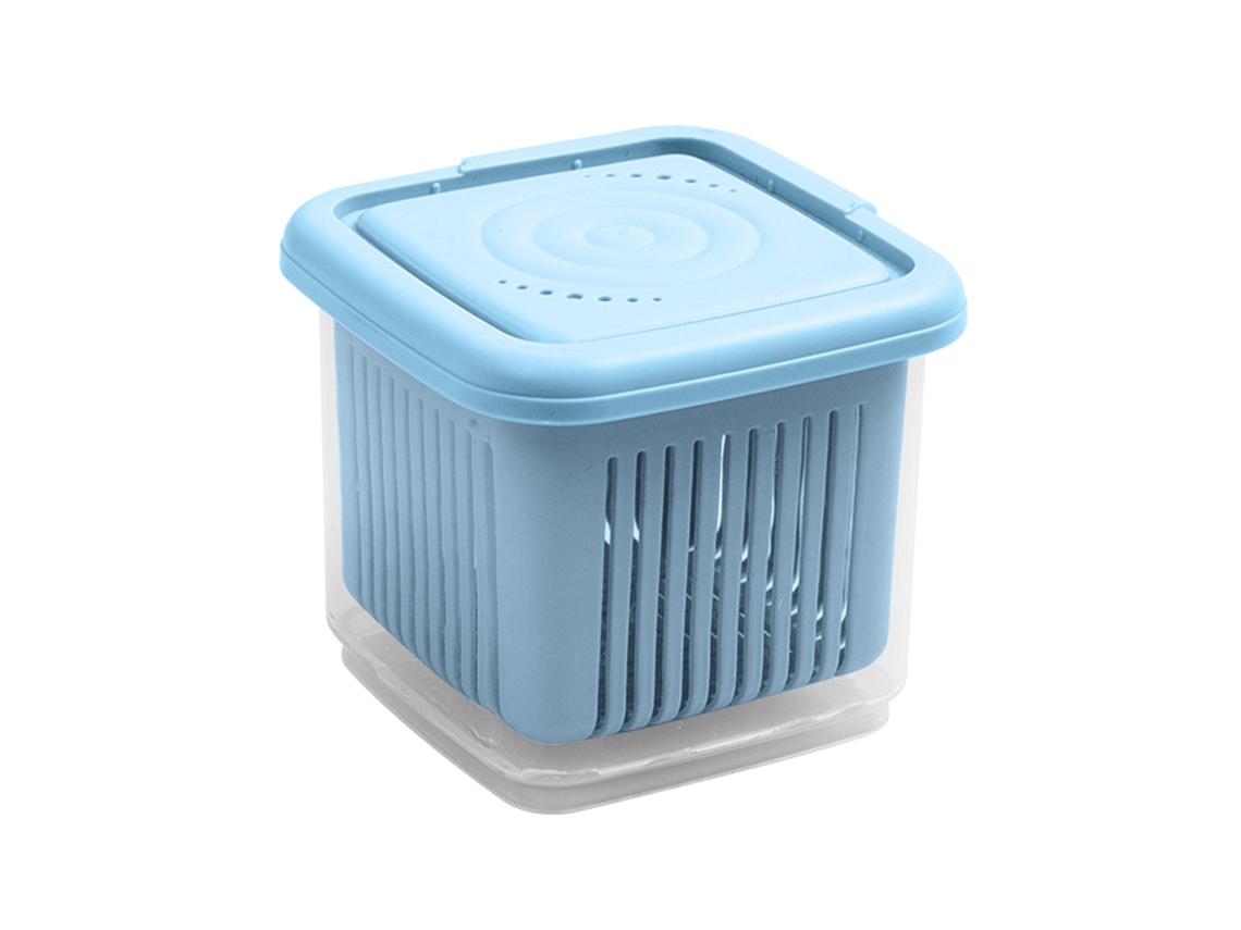 Caixa de armazenamento de duas camadas, com cesto de drenagem, azul, 660ml | S/MARCA