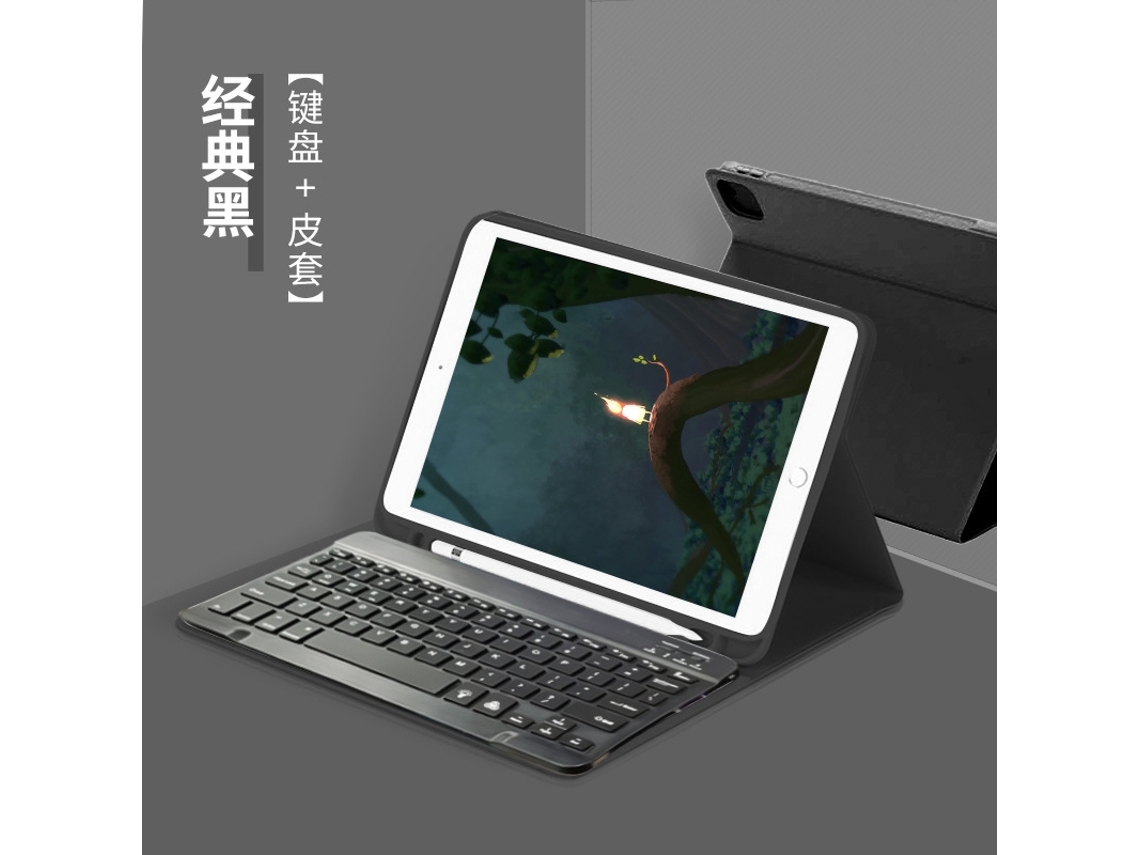 Capa Com Teclado Bluetooth Em Couro Compatível Com Ipad Air 29.7", Magnética, Cor Preto