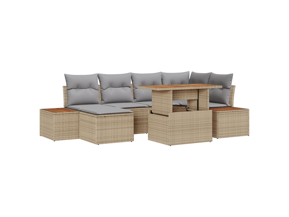 Conjunto 7 Conjunto De Sofá De Jardim Vidaxl Bege Vime Pe (100 X 55 X 73 Cm)