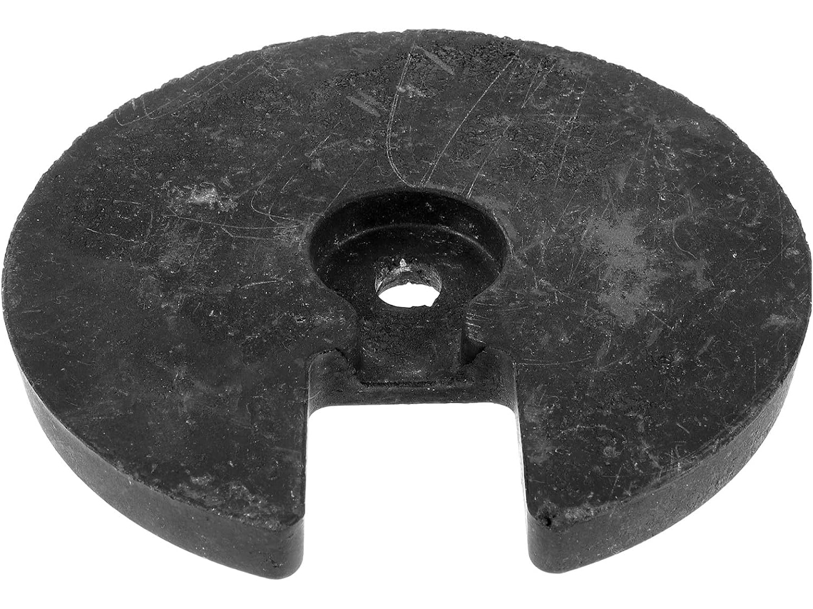 Base redonda Preta para luminária de mesa, feita de plástico, com base plana e orifícios para gerenciamento de cabos, ideal para iluminação de mesa.