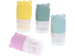 Conjunto de 4 frascos flexíveis de silicone de 30ml para transportar líquidos, duráveis.