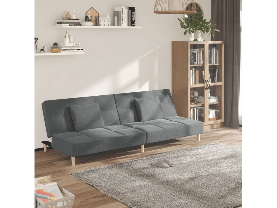 Sofá cama - Sofá da Sala - Sofá de Relaxamento 2 Lugares com Duas Almofadas Tecido Cinzento escuro HARLANV1