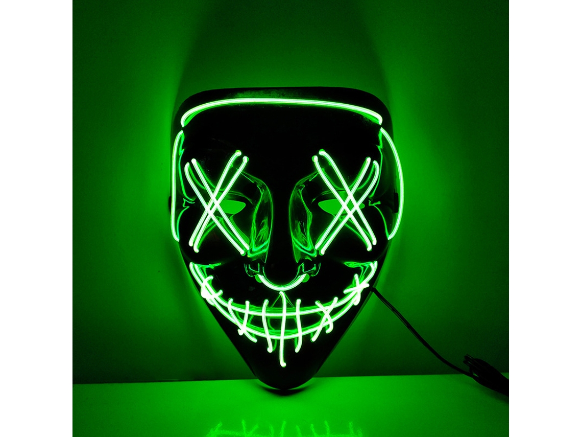 Máscara de Halloween com luz LED, efeito assustador, verde fluorescente, para cosplay LAXISCREED