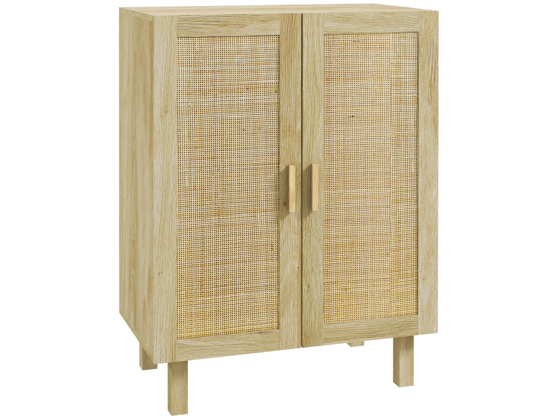 Aparador de design boémio com duas portas e 3 prateleiras de palhinha, 73x41x102cm. ZENCORE SERVICES