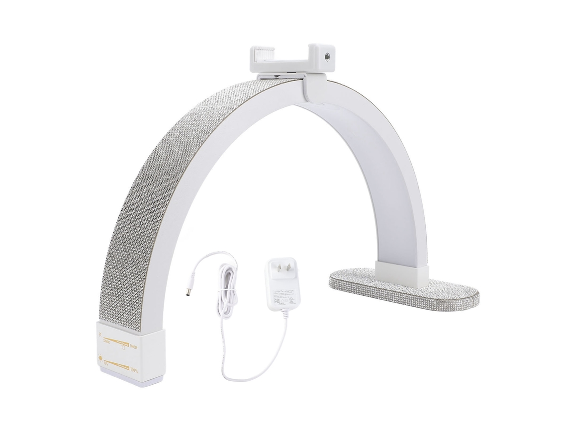 Lâmpada De Escritório Media Luna Para Unhas 20w 3200-5600k Com Pedras Strass E Suporte Para Telefone
