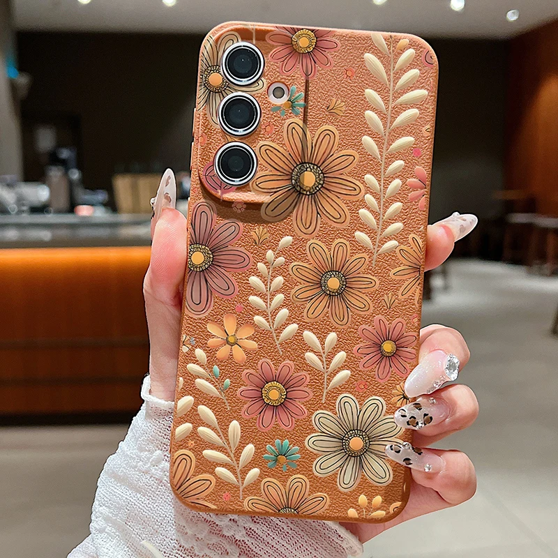 Capa Para Celular Galaxy A34 Com Estampa Floral Retrô (marrom), Supermacia.