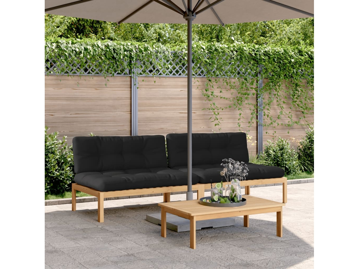 Vidaxl Sofás Centro Paletes P/ Jardim 2pcs C/ Almofadões Acácia Maciça