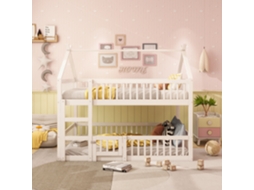 Cama Beliche Infantil 140x200 com Escada em Madeira Maciça, Design Loft Moderno Branco PAPRIKA