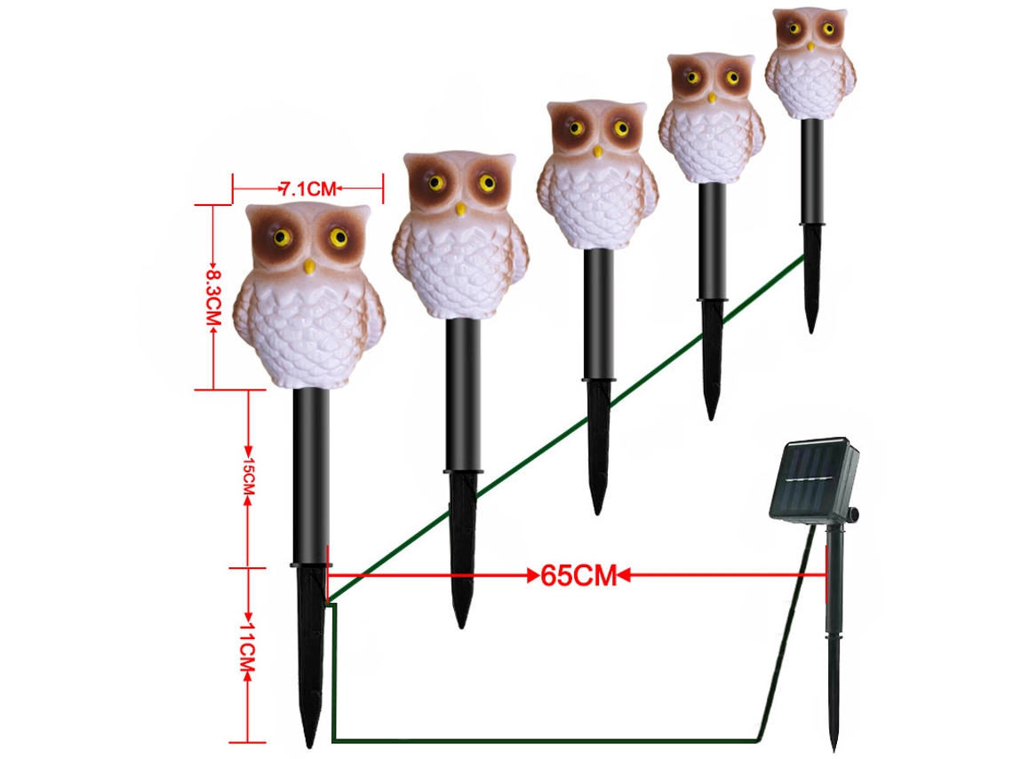 Lurelia Luz Led De Solo Para Halloween, Coruja Pintada, 5 Estacas Pretas, Caixa Com 5 Baterias, Ip65