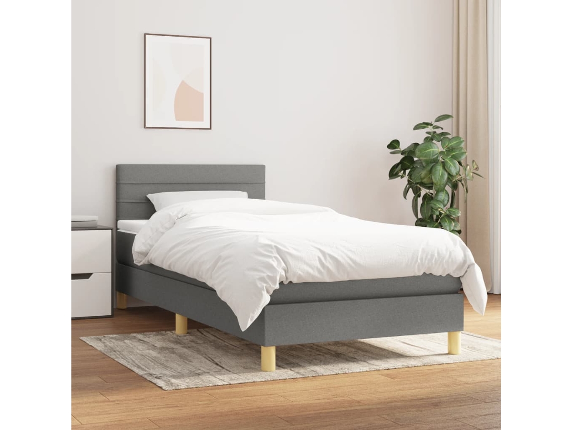 Vidaxl Cama Com Molas/colchão 80x200 Cm Tecido Cinzento-escuro