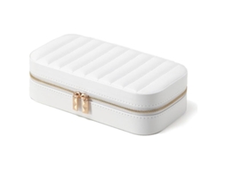 Porta Jóias Portátil Com Espelho De Grande Capacidade, Branco, Rectangular