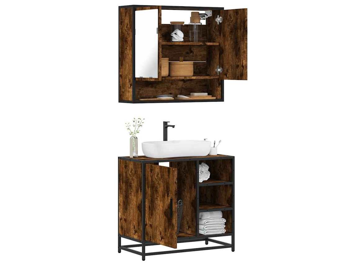 Vidaxl 2 Pcs Conj. Móveis Casa De Banho Derivados Madeira Cor Fumado