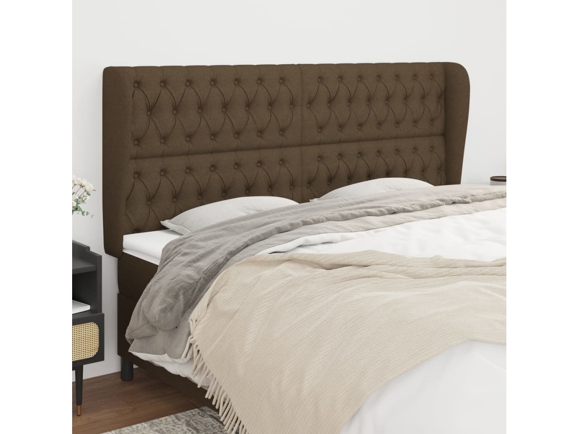 Vidaxl Cabeceira Cama C/ Abas Tecido 183x23x118/128 Cm Castanho-escuro