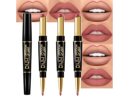 Liptaptyn - Conjunto de 3 batons e delineador labial marrom feminino, tons nude malva fosco outonal, longa duração (24 horas)