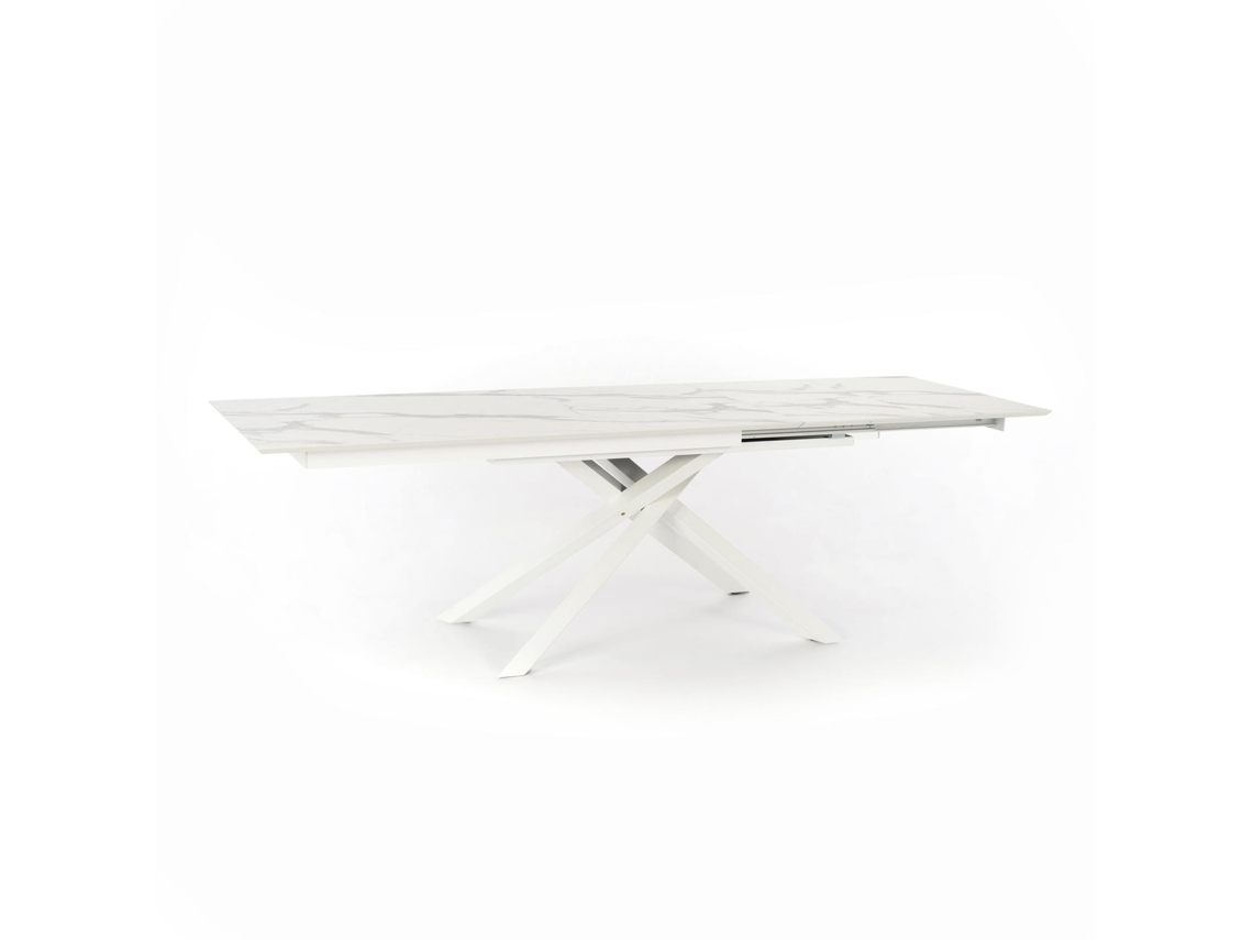 Mesa Extensível Xavier, 170-270 Cm, Tampo Em Hpl Com Efeito Mármore Calacatta E Pés Em Metal Branco, Ideal Para Interiores - Om