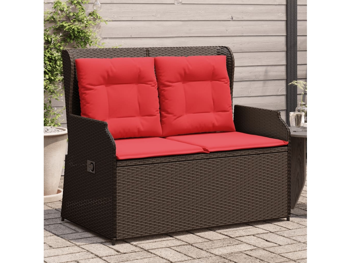 Vidaxl Banco De Jardim Reclinável Com Almofadas, Em Rattan Sintético Marrom
